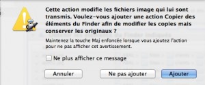 Fenêtre de copie des images
